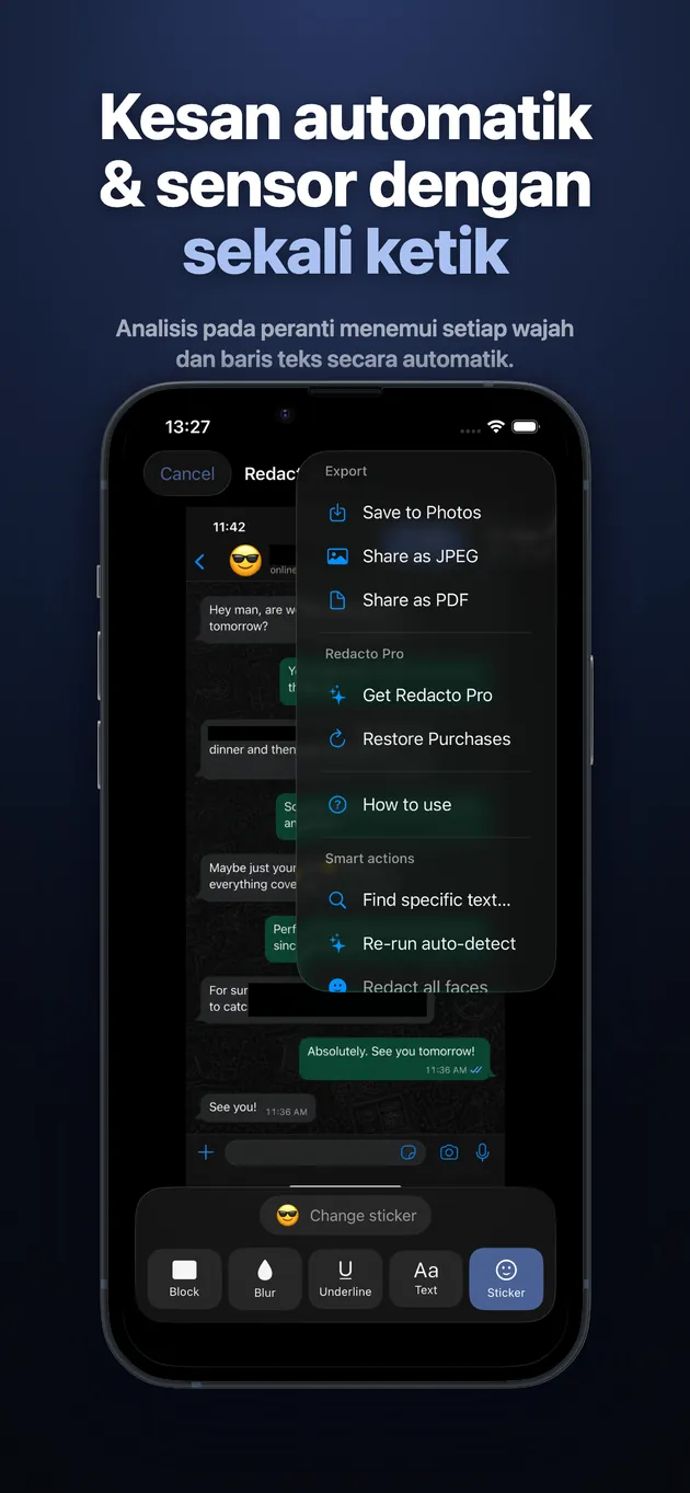 Analisis pada peranti menemui setiap wajah dan baris teks secara automatik.
