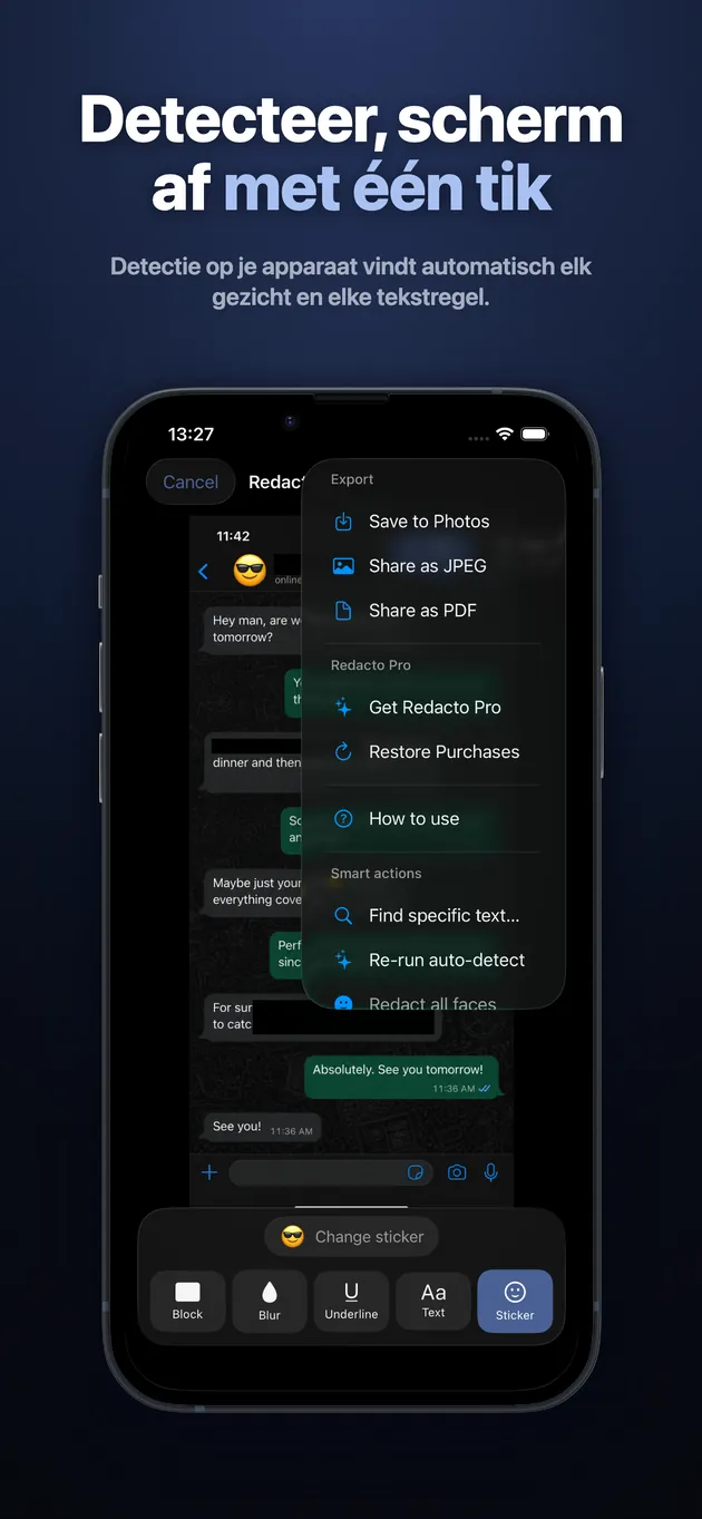 Detectie op je apparaat vindt automatisch elk gezicht en elke tekstregel.